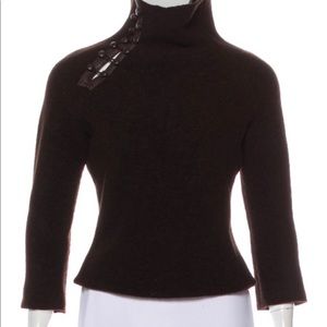 Boiled Wool Sweater with Leather